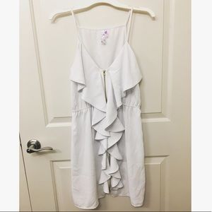 Francesca’s White Ruffle Zip-front dress